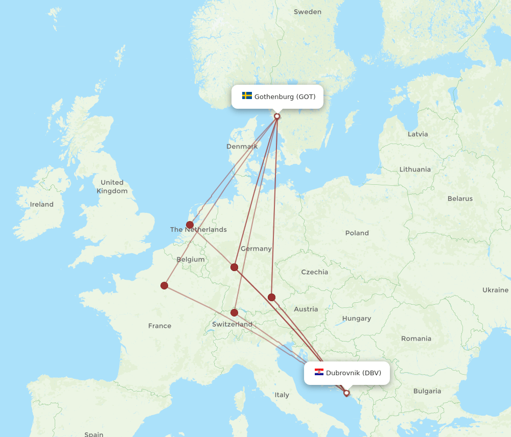 GOT-DBV flight routes