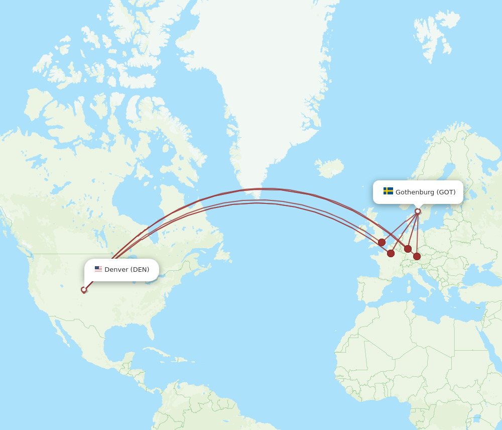 GOT to DEN flights and routes map