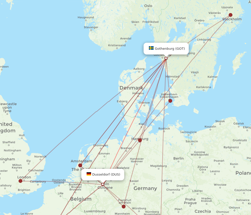 GOT to DUS flights and routes map