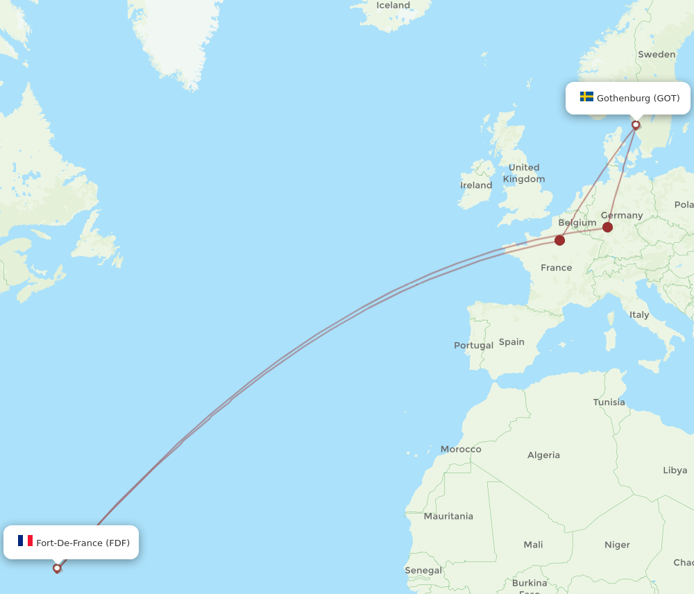 GOT to FDF flights and routes map