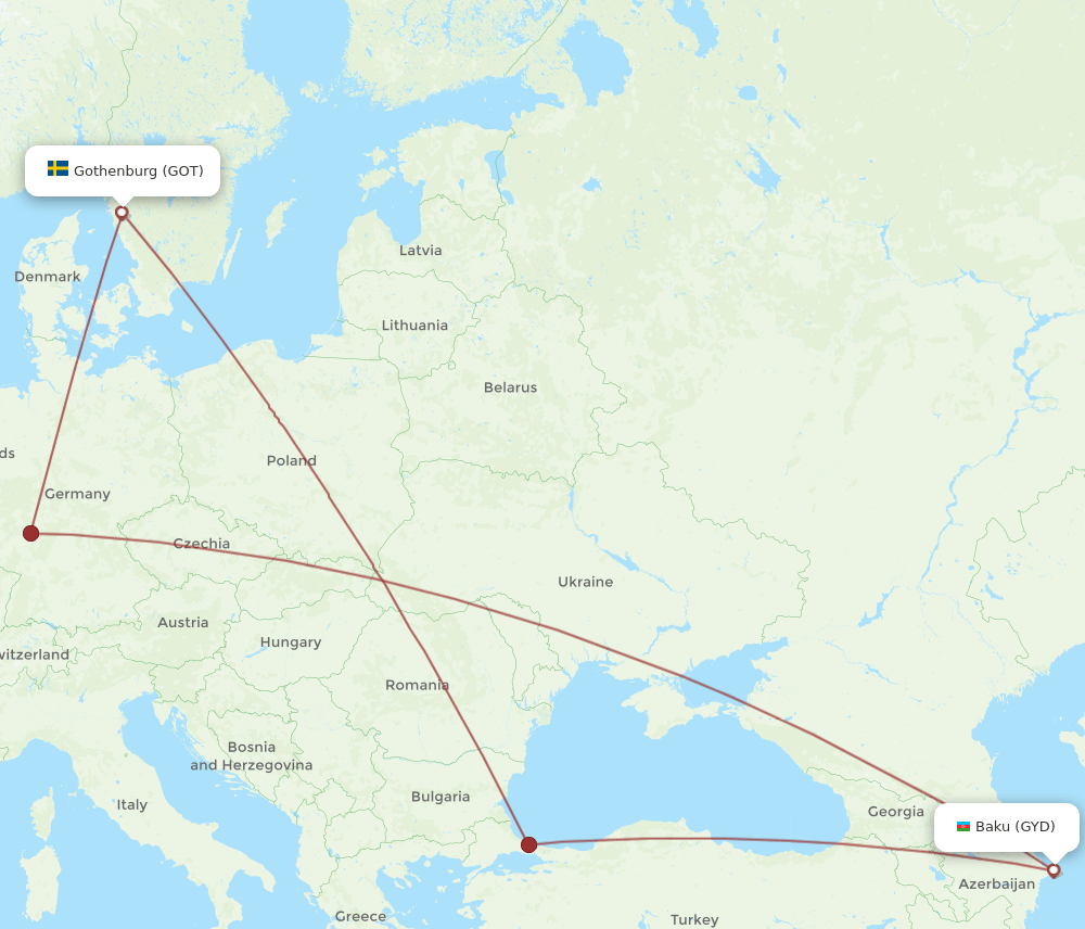 GOT to GYD flights and routes map