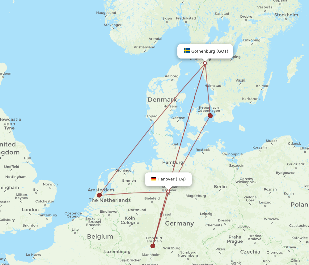 GOT to HAJ flights and routes map