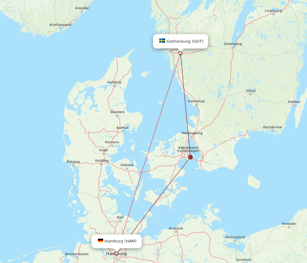 GOT to HAM flights and routes map