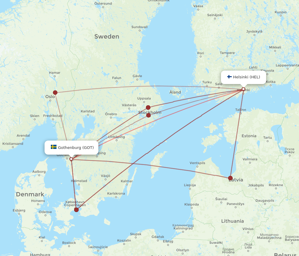 GOT to HEL flights and routes map