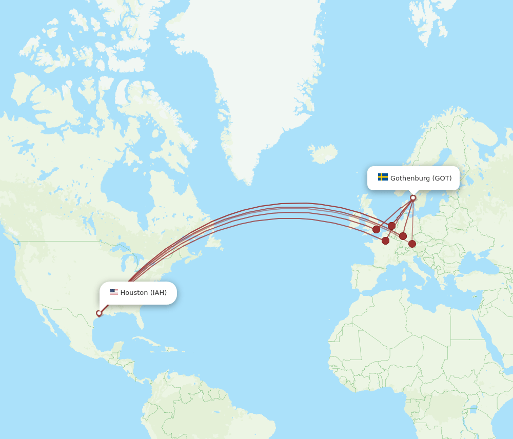 GOT to IAH flights and routes map