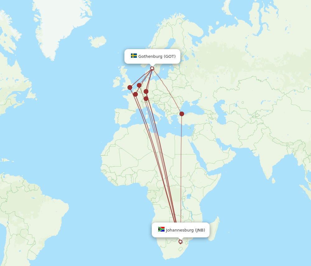 GOT-JNB flight routes
