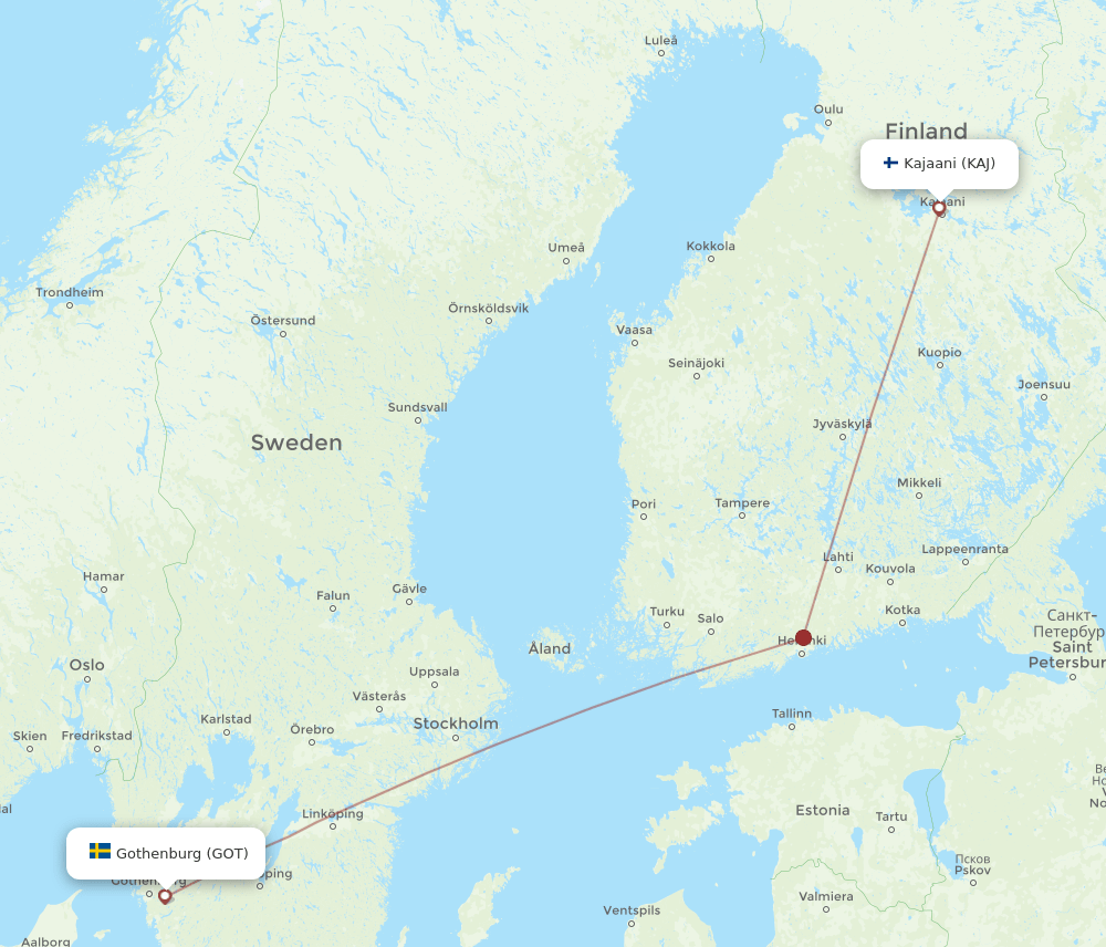 GOT to KAJ flights and routes map