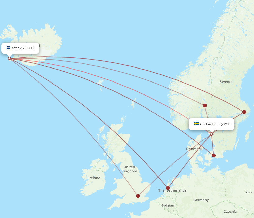 GOT to KEF flights and routes map
