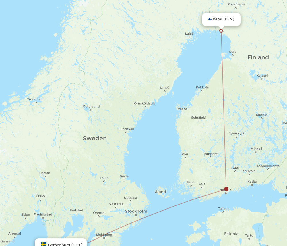 GOT to KEM flights and routes map