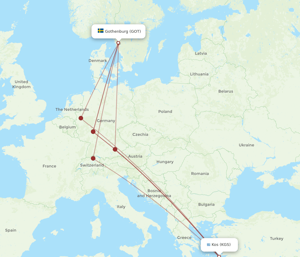 GOT to KGS flights and routes map