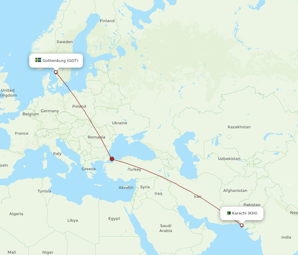 GOT to KHI flights and routes map