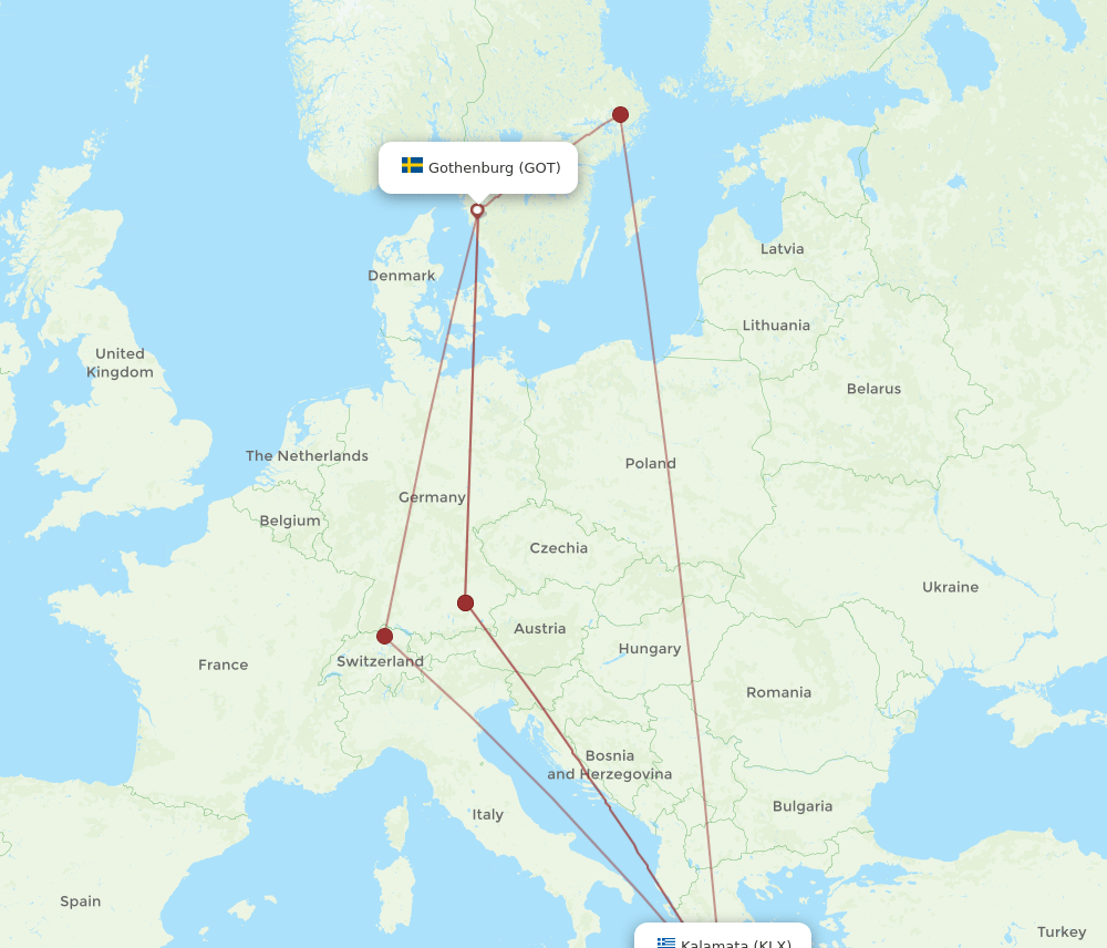 GOT-KLX flight routes