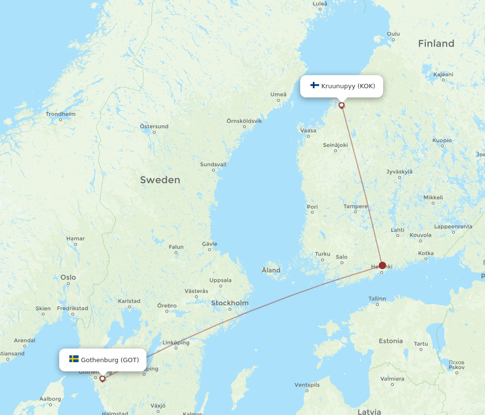 GOT to KOK flights and routes map