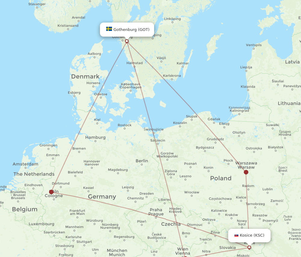 GOT to KSC flights and routes map