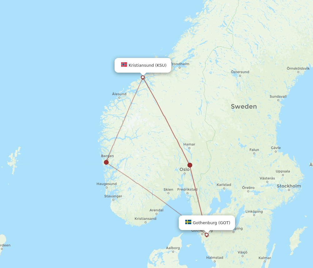 GOT-KSU flight routes