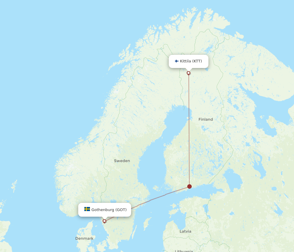 GOT to KTT flights and routes map