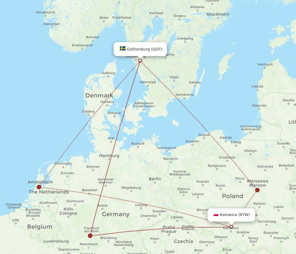 GOT-KTW flight routes