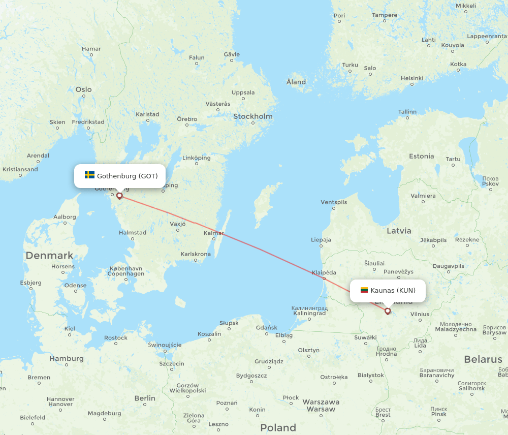 GOT to KUN flights and routes map