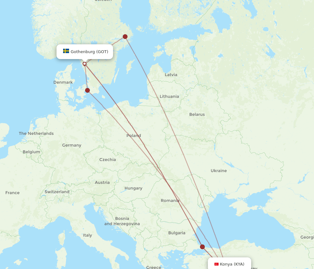 GOT to KYA flights and routes map