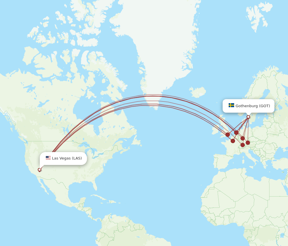 GOT to LAS flights and routes map