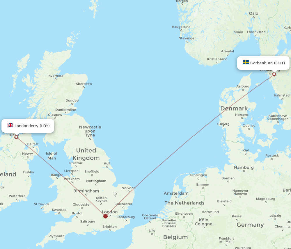 GOT-LDY flight routes