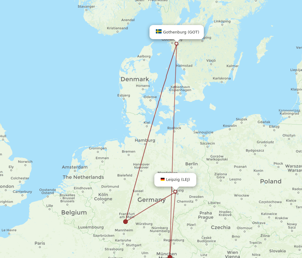 GOT to LEJ flights and routes map