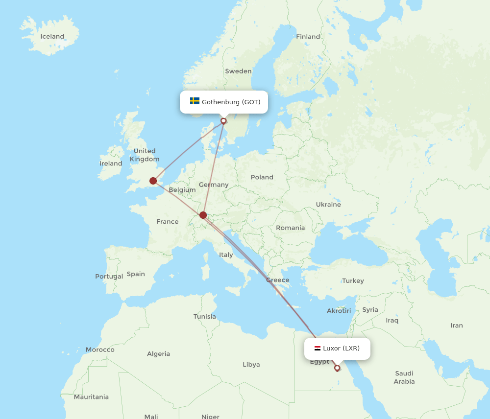 GOT-LXR flight routes