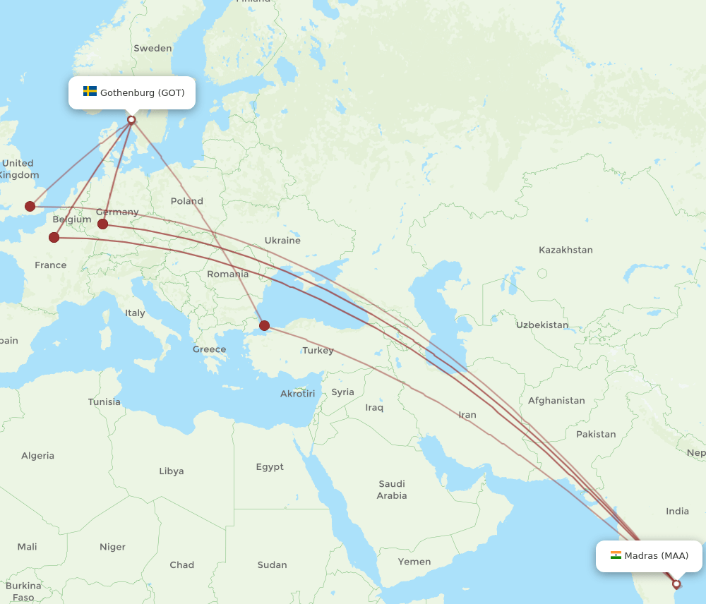 GOT-MAA flight routes