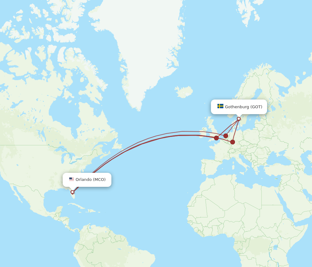 GOT to MCO flights and routes map