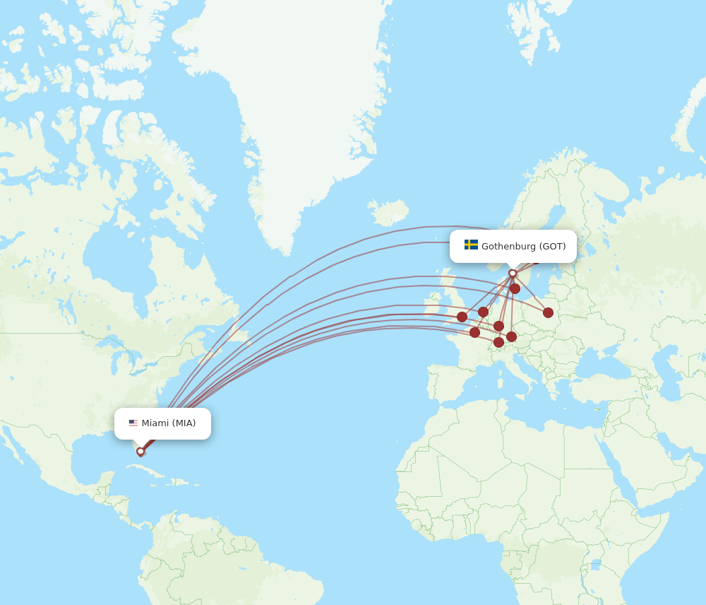 GOT to MIA flights and routes map