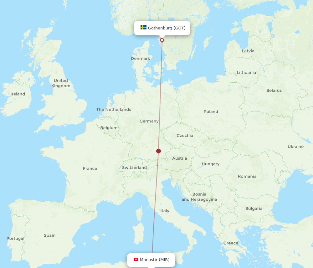 GOT to MIR flights and routes map