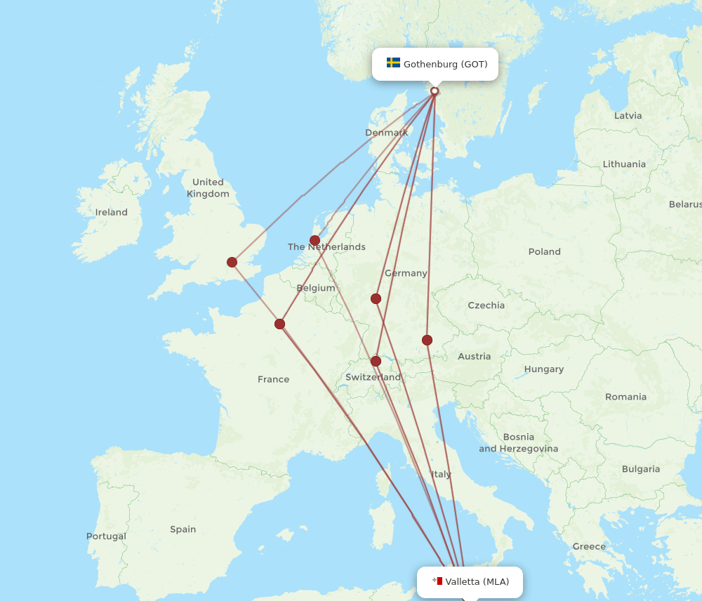 GOT-MLA flight routes