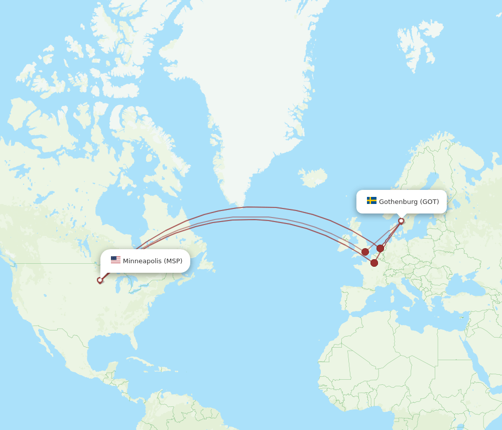 GOT to MSP flights and routes map