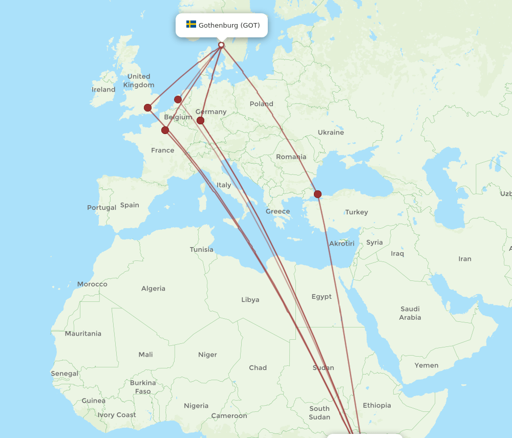 GOT to NBO flights and routes map