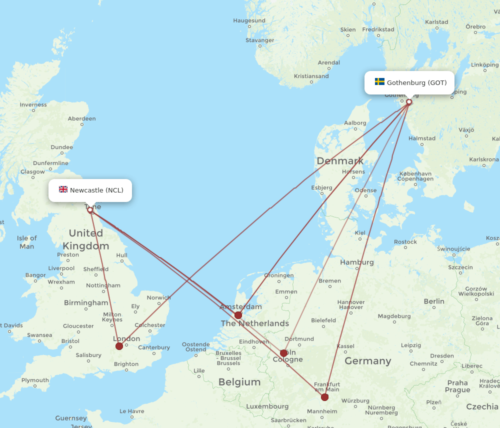 GOT to NCL flights and routes map