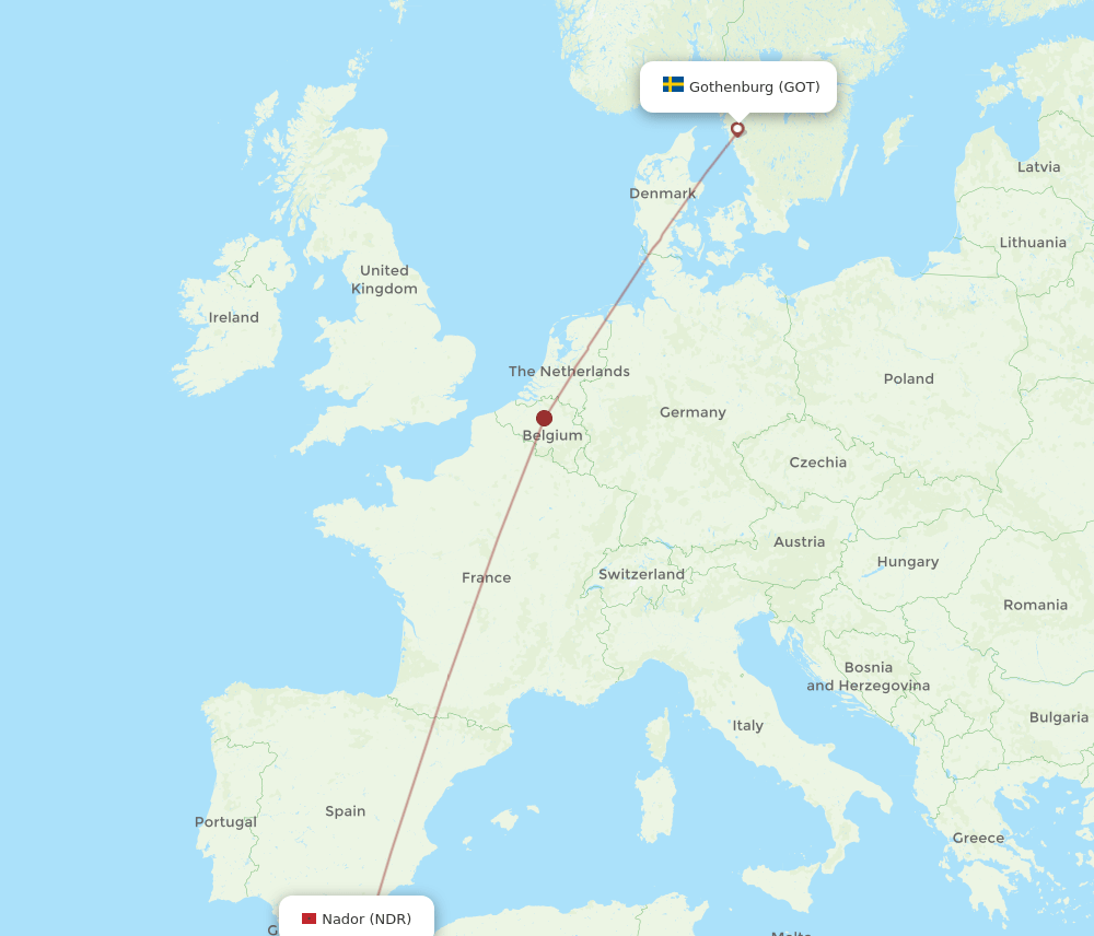 GOT to NDR flights and routes map