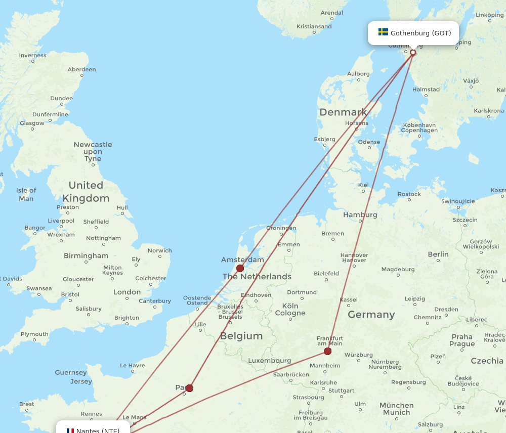 GOT-NTE flight routes