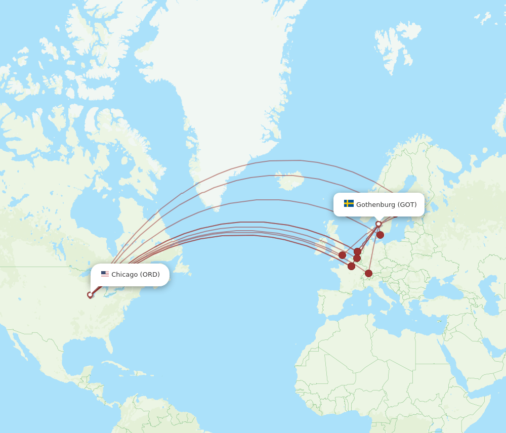 GOT to ORD flights and routes map