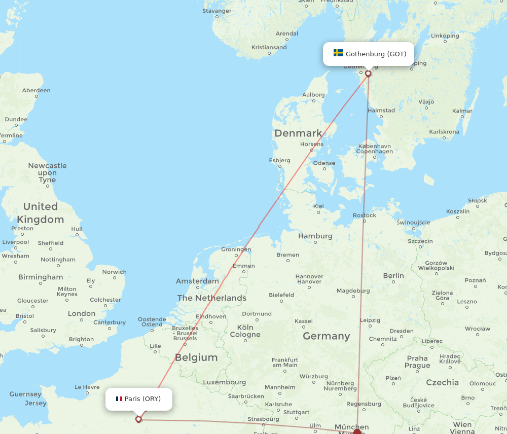 GOT to ORY flights and routes map