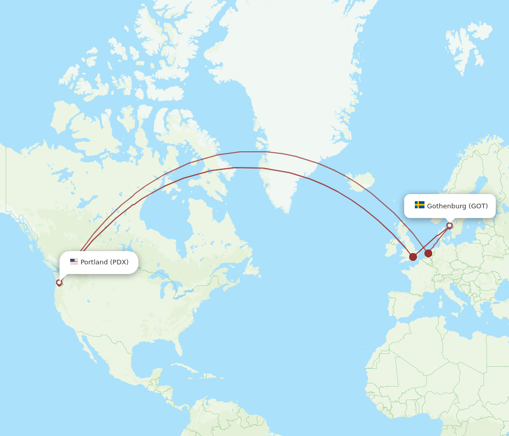 GOT-PDX flight routes