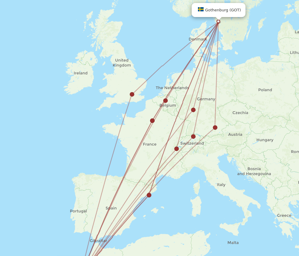 GOT to RAK flights and routes map