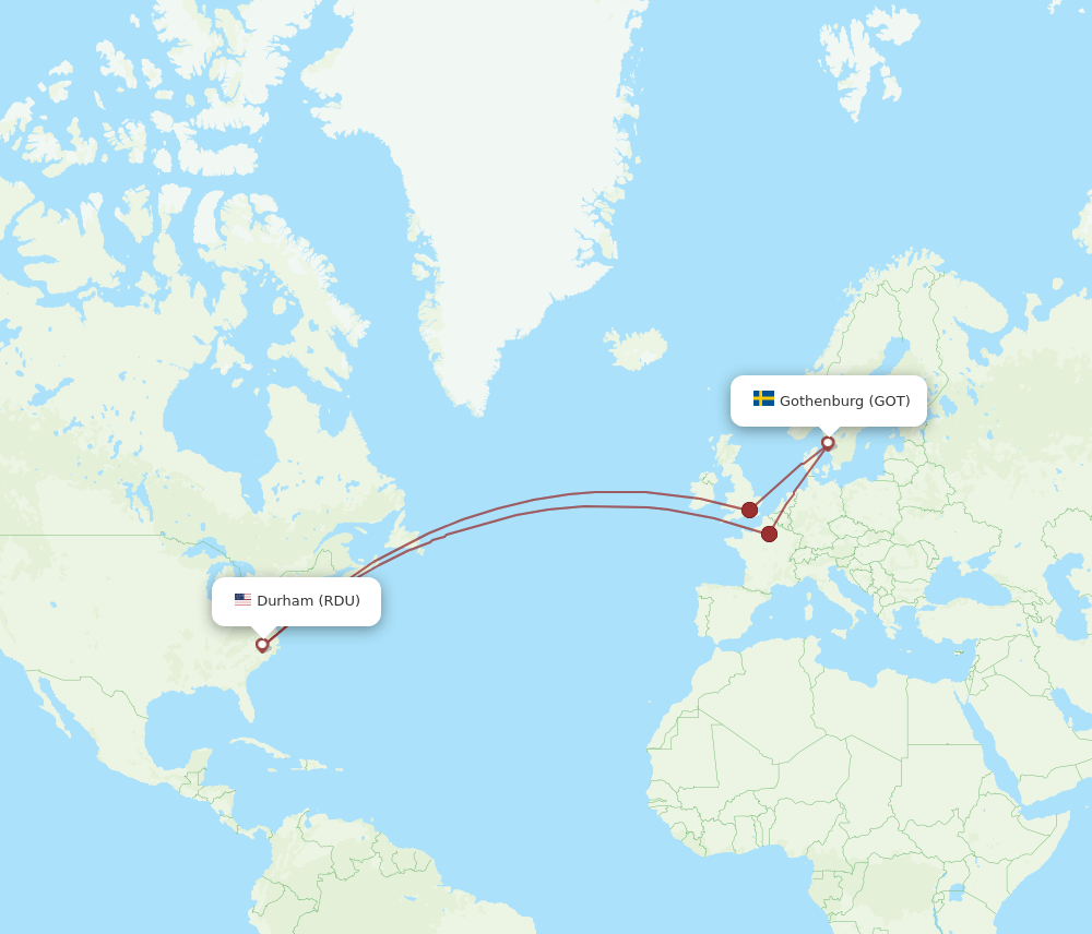 GOT-RDU flight routes
