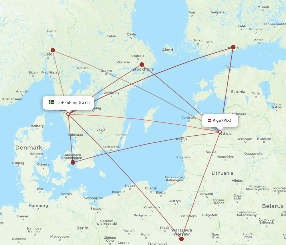 GOT to RIX flights and routes map