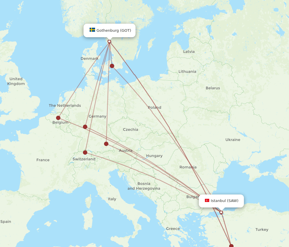 GOT to SAW flights and routes map