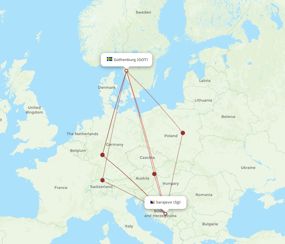 GOT-SJJ flight routes