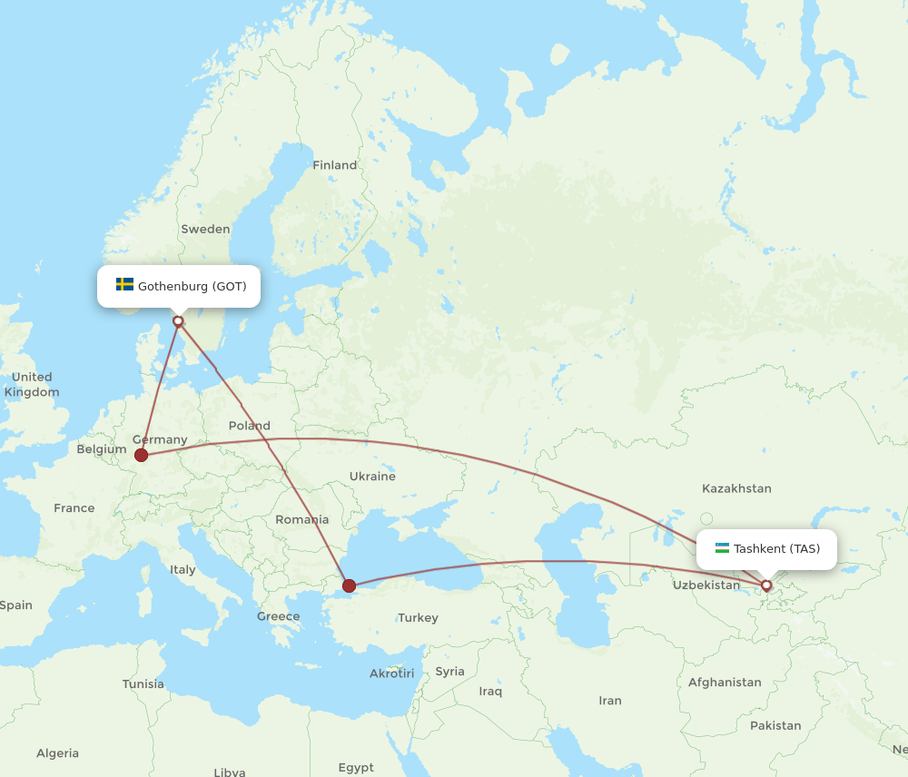 GOT-TAS flight routes