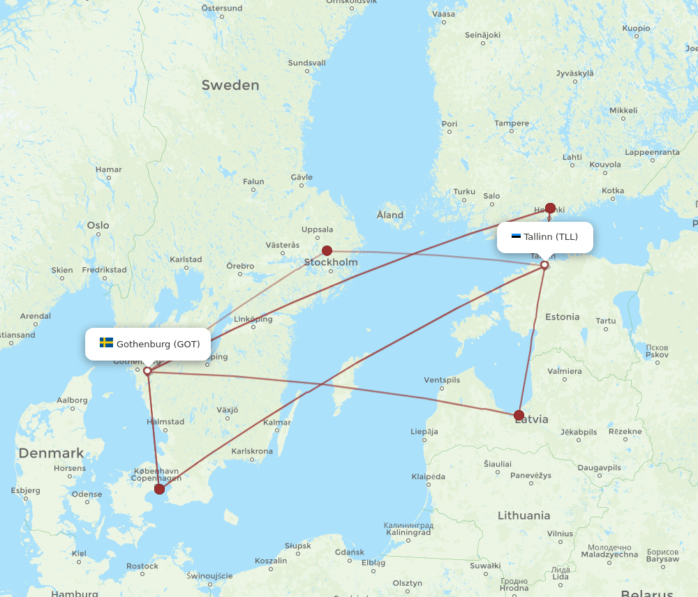 GOT to TLL flights and routes map