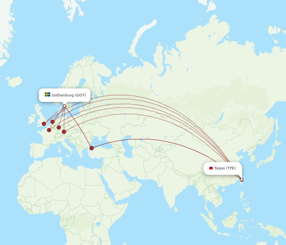 GOT to TPE flights and routes map