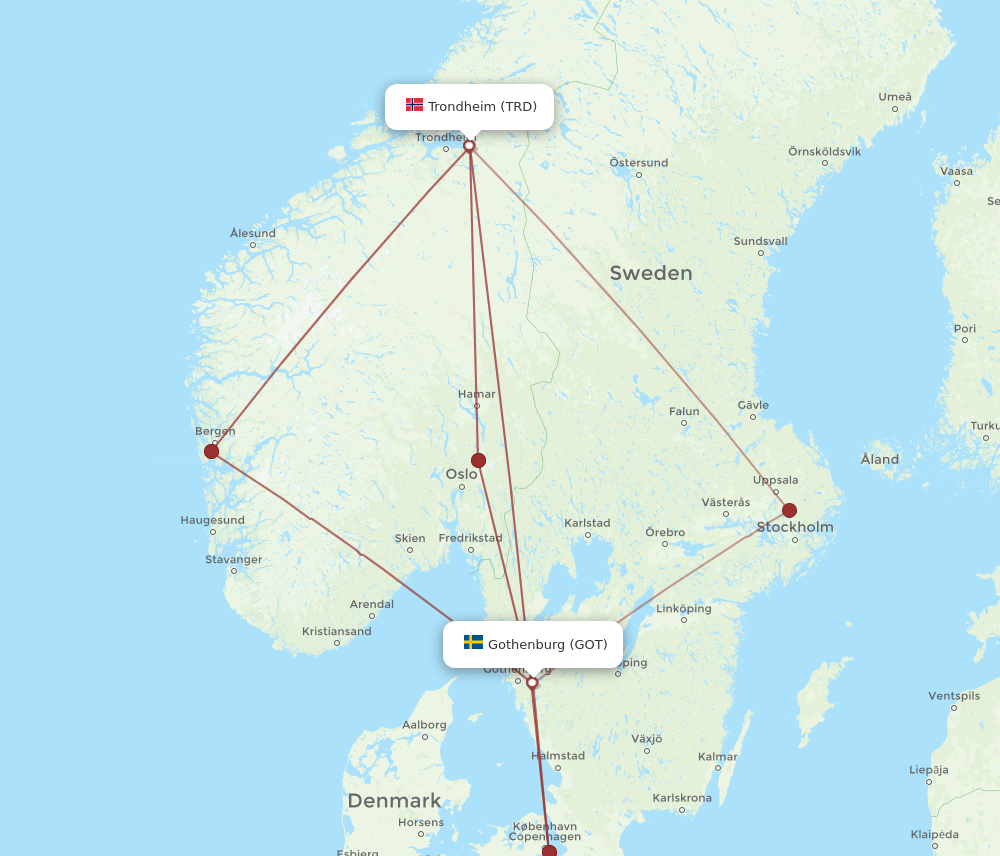 GOT to TRD flights and routes map