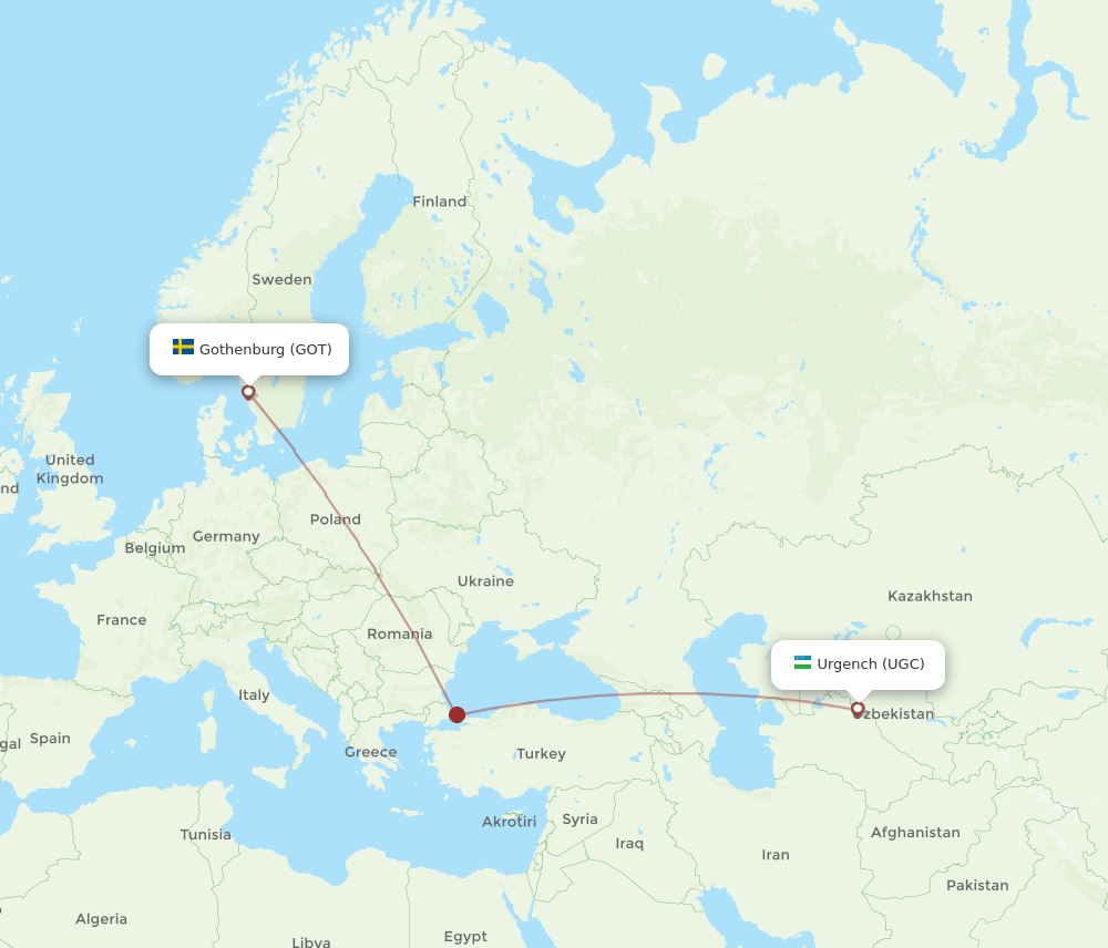 GOT to UGC flights and routes map